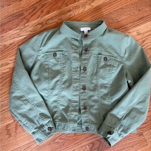 Charter Club vintage Style Olive Green Jean Jacket with Stand Collar